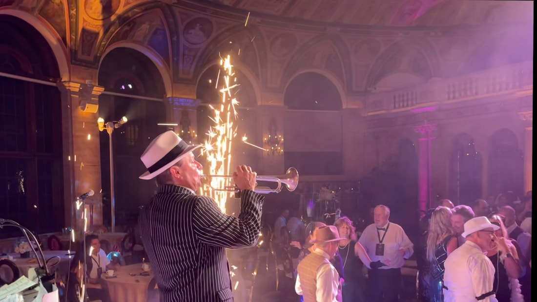 The Z Street Speakeasy Band is a 20s Jazz band and Gatsby band performing in Orlando, Florida and is pictured at a Gatsby theme event.